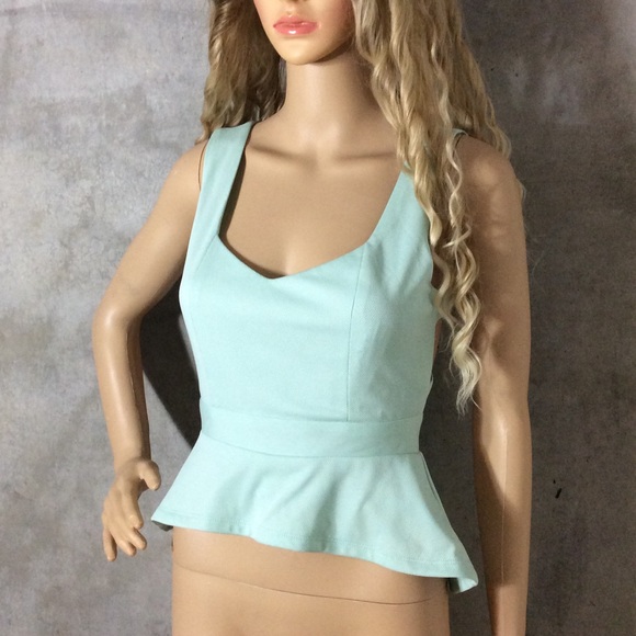 🎀 TOP SHIRT TEAL TURQUOISE HI LOW SWALLOWTAIL PETITE PASTEL RUFFLE SHORT MINI - Picture 7 of 7